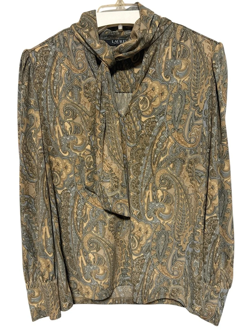 LAUREN RALPH LAUREN Paisley Tie Neck Blouse Size S Long Sleeve Top